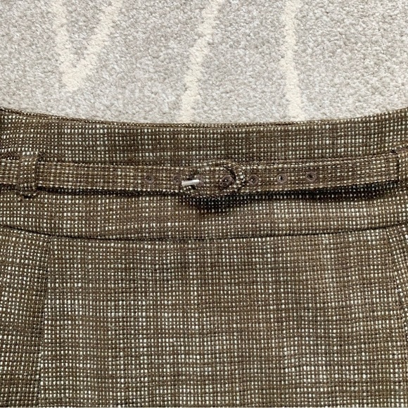 Kenneth Cole Brown Woven A-line Front Pleat Wool Skirt - Picture 2 of 4